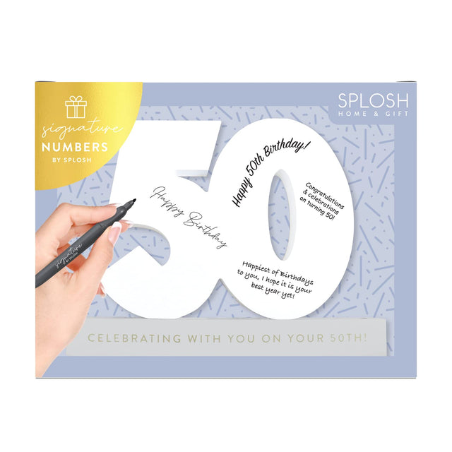 Splosh Signature Number 50 - Surprise someone on their special birthday with a Signature Number from Splosh. Remember the special birthdays for years to come with all the personal touches.  Mark your special occasion forever with signatures and messages from everyone who shared it with you. Use as eye-catching party decorations and as a heartfelt birthday gift for them. 