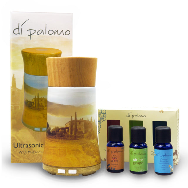 Our Ultrasonic Diffuser is designed to help you relax with your favourite Di Palomo fragrance with the added benefits of aromatherapy. Displaying a beautiful view of a Tuscan vineyard, made from the finest hand-crafted glass and including a mood-enhancing colour changing light, this diffuser is sure to create a sense of calm and relaxation in your home.