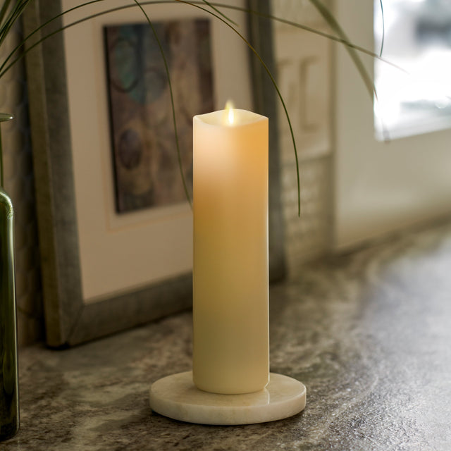 Made with 100 % pure paraffin wax, this 2.0" x 7.9" candle features a realistic flame creating a unique flickering flame effect. Safe for indoor use only. 