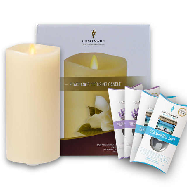 Luminara Indoor Fragrance Diffusing Pillar & 2 F/Lavender & 2 Sea Min. Mist Pods