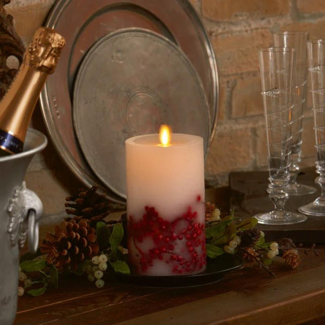 Luminara Indoor 3.25" x 6.5" Berry Inclusion Pillar