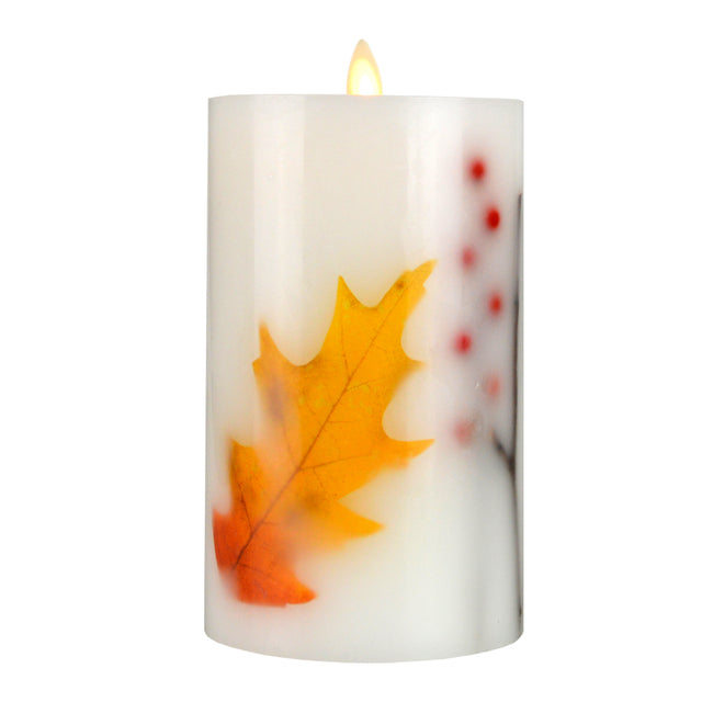 Luminara Indoor 3.25" x 6.5" Twig, Berry & Leaf Inclusion Pillar