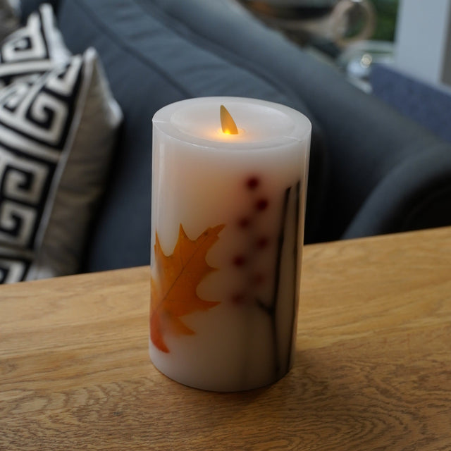 Luminara Indoor 3.25" x 6.5" Twig, Berry & Leaf Inclusion Pillar