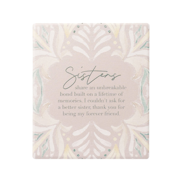 Ceramic sisters verse with embossed design, stand and hanging hook
