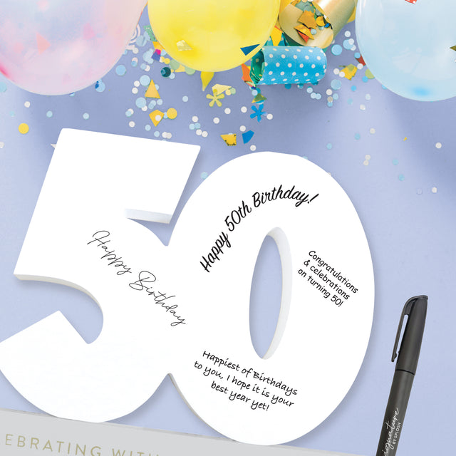 Splosh Signature Number 50 - Surprise someone on their special birthday with a Signature Number from Splosh. Remember the special birthdays for years to come with all the personal touches.  Mark your special occasion forever with signatures and messages from everyone who shared it with you. Use as eye-catching party decorations and as a heartfelt birthday gift for them. 