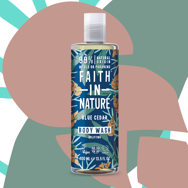 Natural Blue Cedar vegan shower gel with refreshing woody aroma