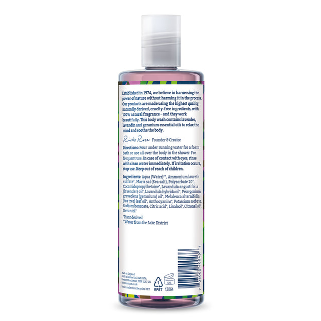 Vegan lavender and geranium shower gel with calming aroma
